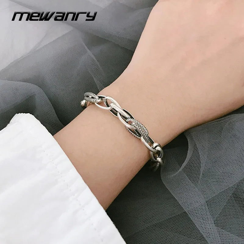 Mewanry Silver Bracelet Vintage Punk Rock Thick Chain Jewelry