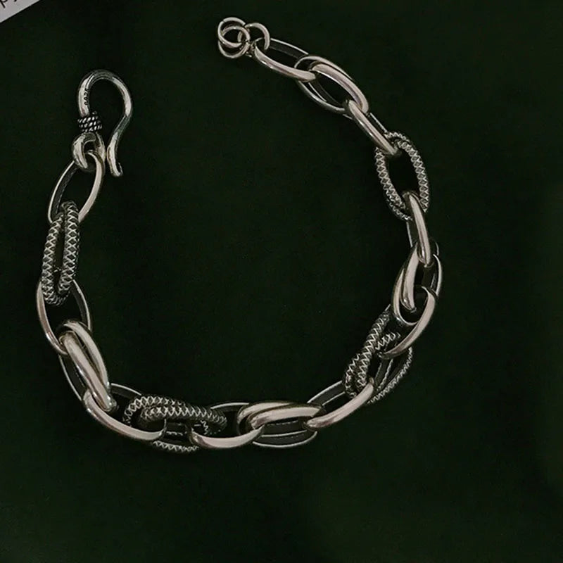 Mewanry Silver Bracelet Vintage Punk Rock Thick Chain Jewelry