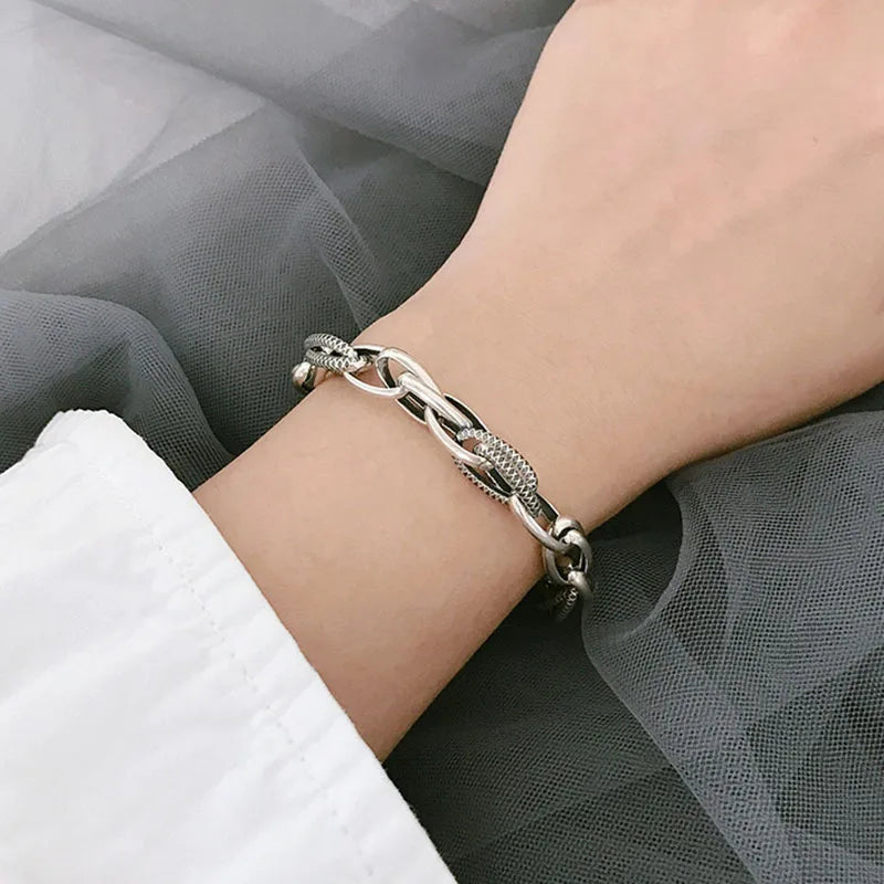 Mewanry Silver Bracelet Vintage Punk Rock Thick Chain Jewelry
