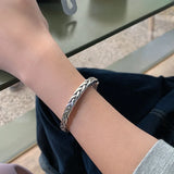 Mewanry Silver Bracelet Vintage Weave Pattern Jewelry