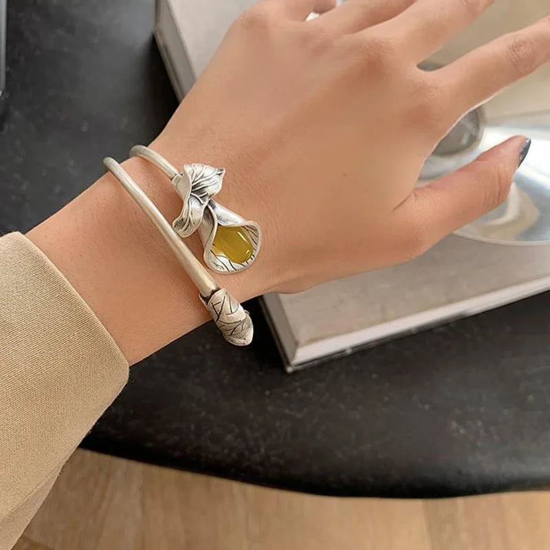Mewanry Silver Bracelet Women Charm Leaves Flowers Zircon Jewelry