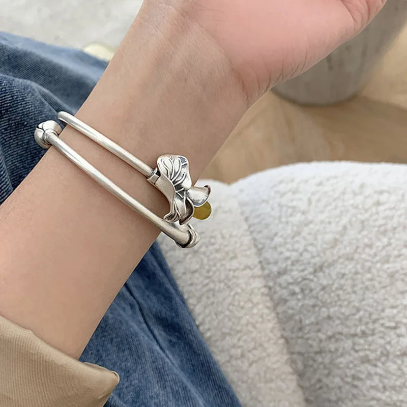 Mewanry Silver Bracelet Women Charm Leaves Flowers Zircon Jewelry