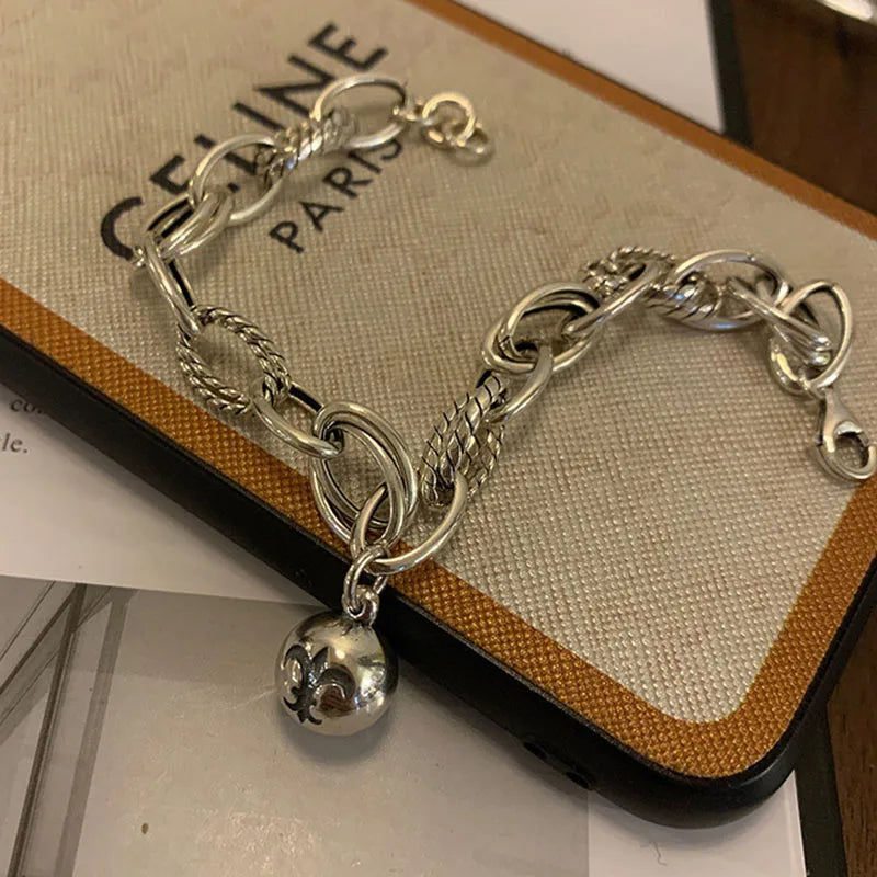 Mewanry Silver Couples Bracelet Punk Hip Hop Vintage Creative Thick Chain Bells