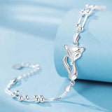Mewanry Silver Fox Geometric Bracelet Double-layered Chain for Women