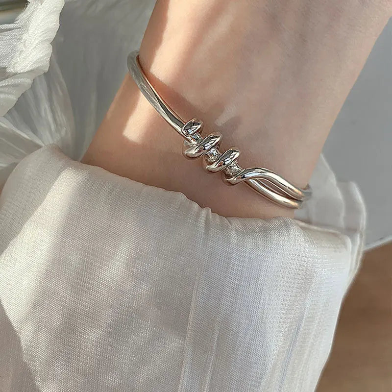 Mewanry Silver Knotted Opening Bracelet for Women INS Vintage Party Jewelry