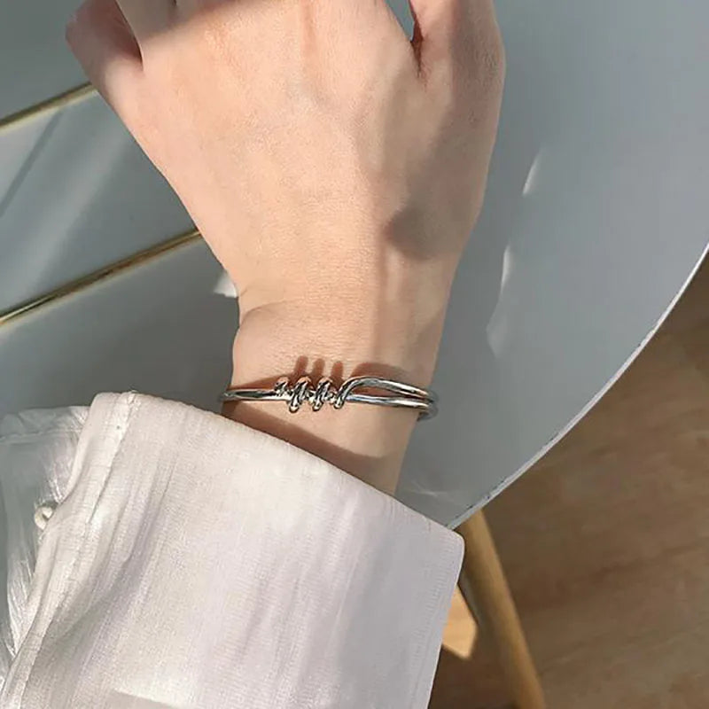 Mewanry Silver Knotted Opening Bracelet for Women INS Vintage Party Jewelry
