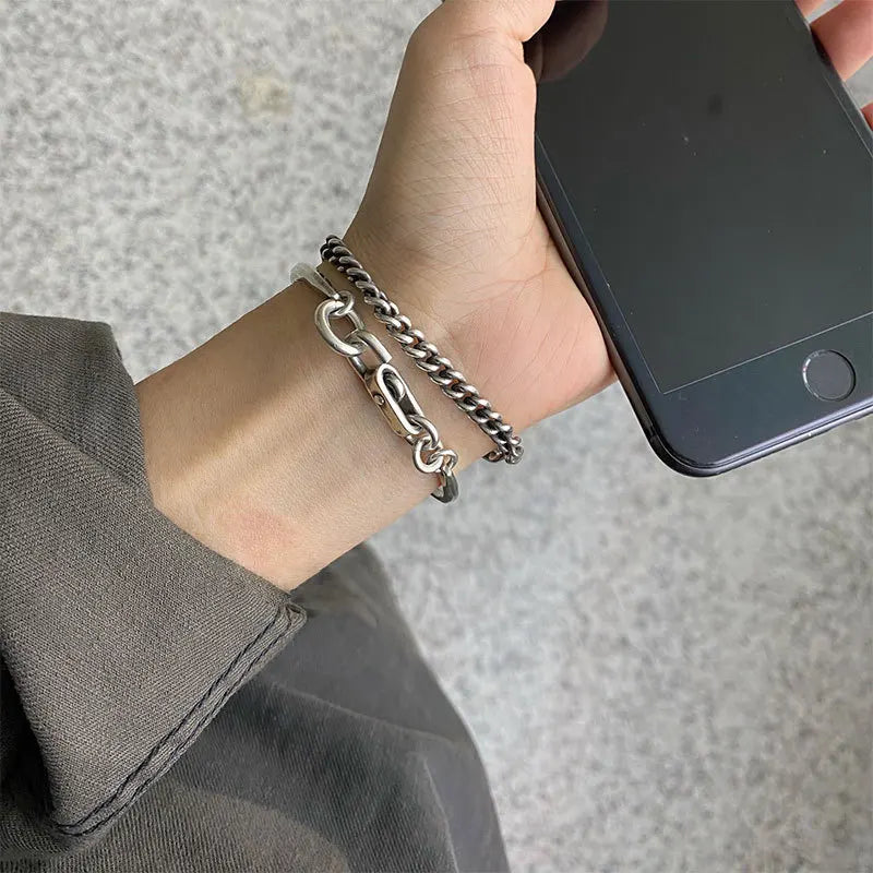 Mewanry Silver Lock Knot Bracelet for Women Vintage INS Personality