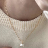 Mewanry Silver Pearl Pendant Necklace for Women Sweet Sweater Chain