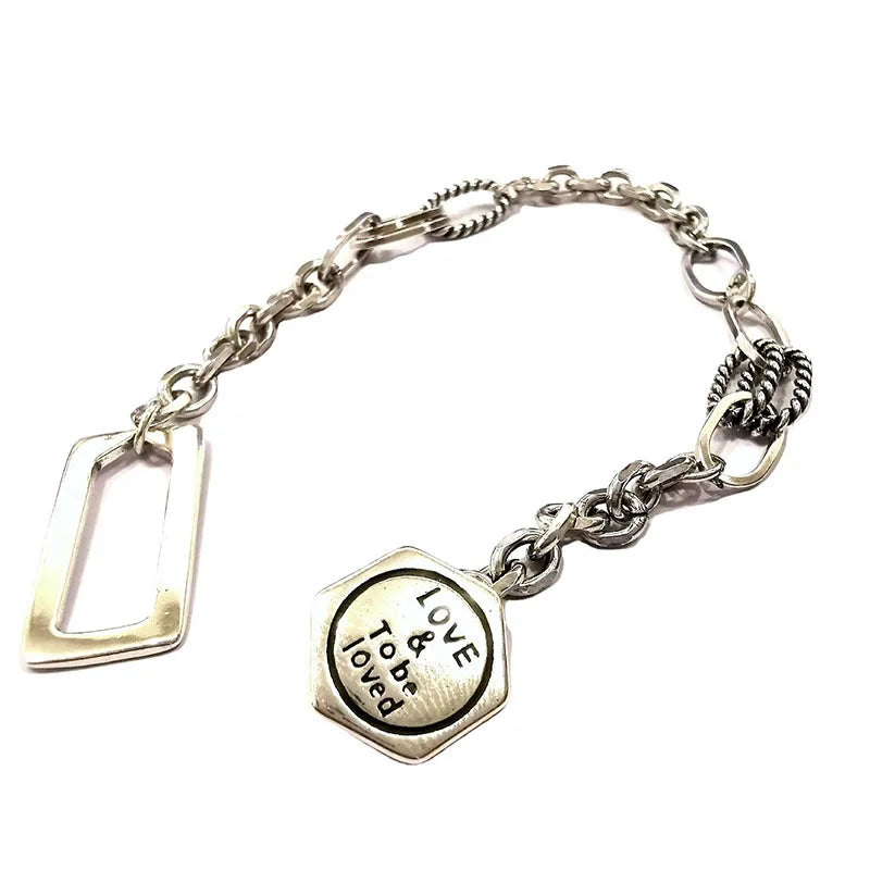 Mewanry Silver Vintage Hexagonal Geometry Hiphop Couples Bracelet