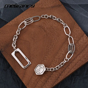 Mewanry Silver Vintage Hexagonal Geometry Hiphop Couples Bracelet