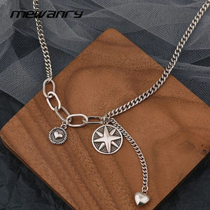 Mewanry Star Heart Pendant Silver Necklace for Women Thai Silver Jewelry