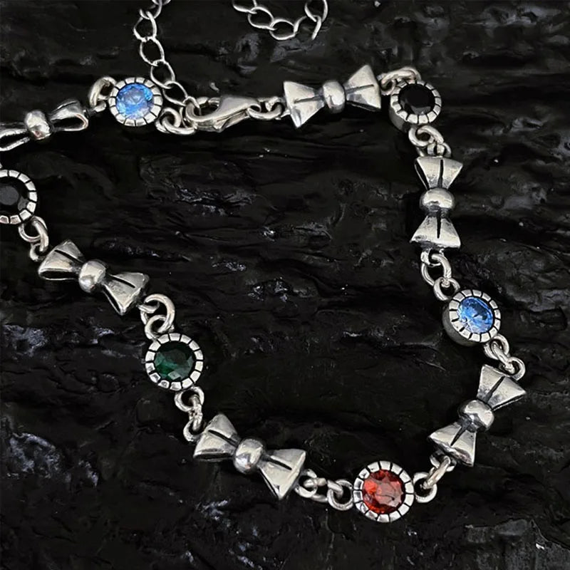 Mewanry Sparkling Zircon Chain Bracelet Vintage Bow-knot