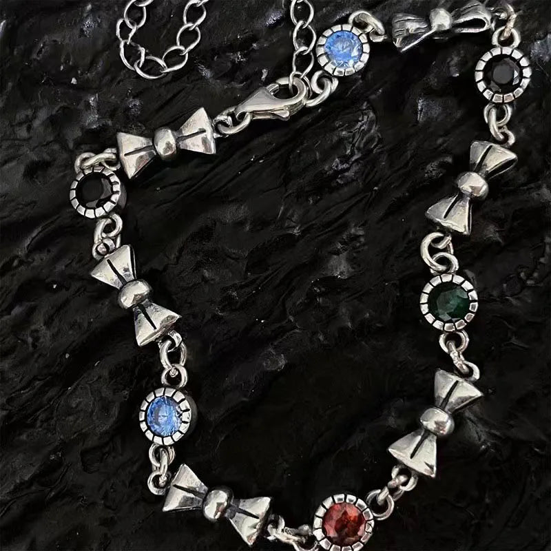 Mewanry Sparkling Zircon Chain Bracelet Vintage Bow-knot