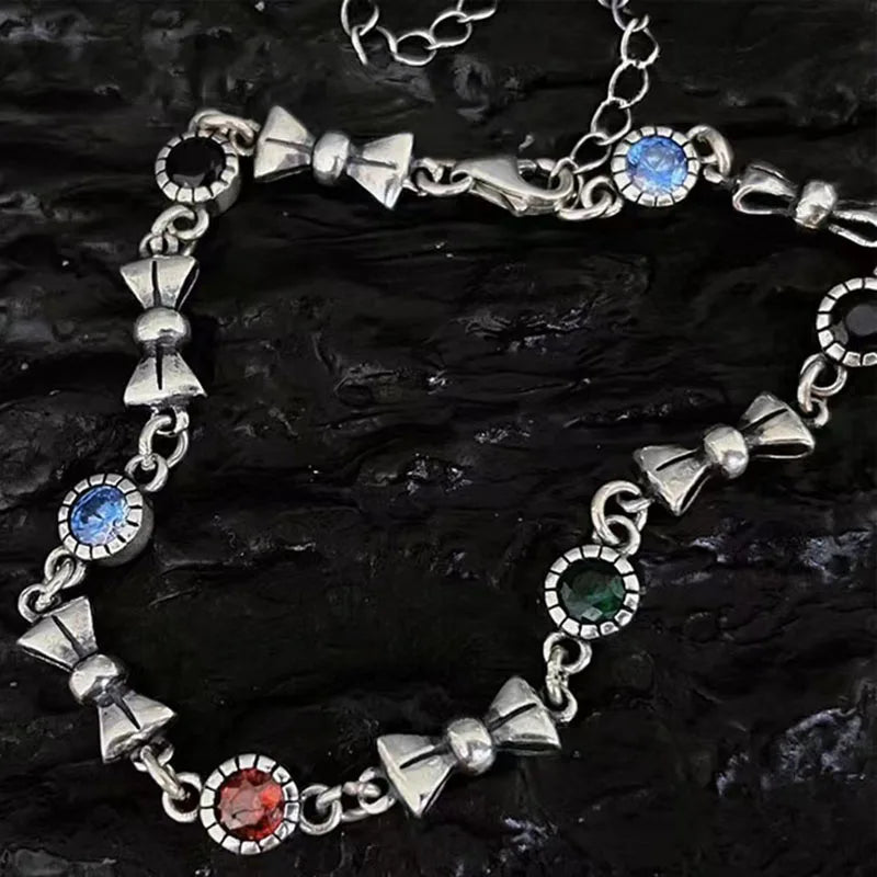 Mewanry Sparkling Zircon Chain Bracelet Vintage Bow-knot