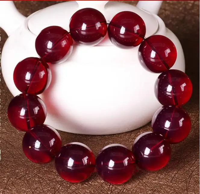Mexican Blood Amber Elastic Bead Bracelet Men Women Healing Jewelry