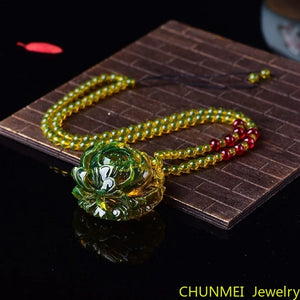 Mexico Amber Pendant Peony Flower Necklace Raw Ore Amber Rose Pendant