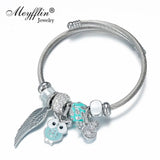 Silver Owl Crystal Beaded Feather Bracelet & Bangle for Women