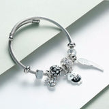 Silver Owl Crystal Beaded Feather Bracelet & Bangle for Women