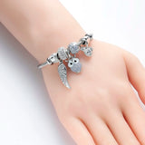 Silver Owl Crystal Beaded Feather Bracelet & Bangle for Women