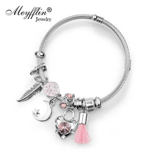Charm Bracelet & Bangle with Crystal Bead Heart Bracelets for Women