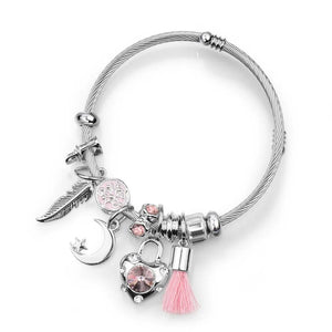 Charm Bracelet & Bangle with Crystal Bead Heart Bracelets for Women