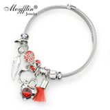 Charm Bracelet & Bangle with Crystal Bead Heart Bracelets for Women
