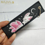 PC Embroidery Keychain Pink Nine-tailed Fox Keyring Women Porte Clef Key Chain