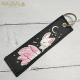 PC Embroidery Keychain Pink Nine-tailed Fox Keyring Women Porte Clef Key Chain