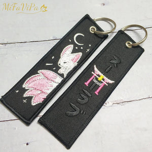 PC Embroidery Keychain Pink Nine-tailed Fox Keyring Women Porte Clef Key Chain