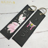 PC Embroidery Keychain Pink Nine-tailed Fox Keyring Women Porte Clef Key Chain