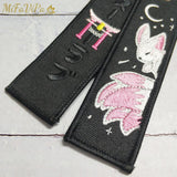 PC Embroidery Keychain Pink Nine-tailed Fox Keyring Women Porte Clef Key Chain