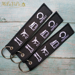 EAT FLY SLEEP REPEAT Aviation Keychain Trinket Strap Embroidery Gift Flight Crew
