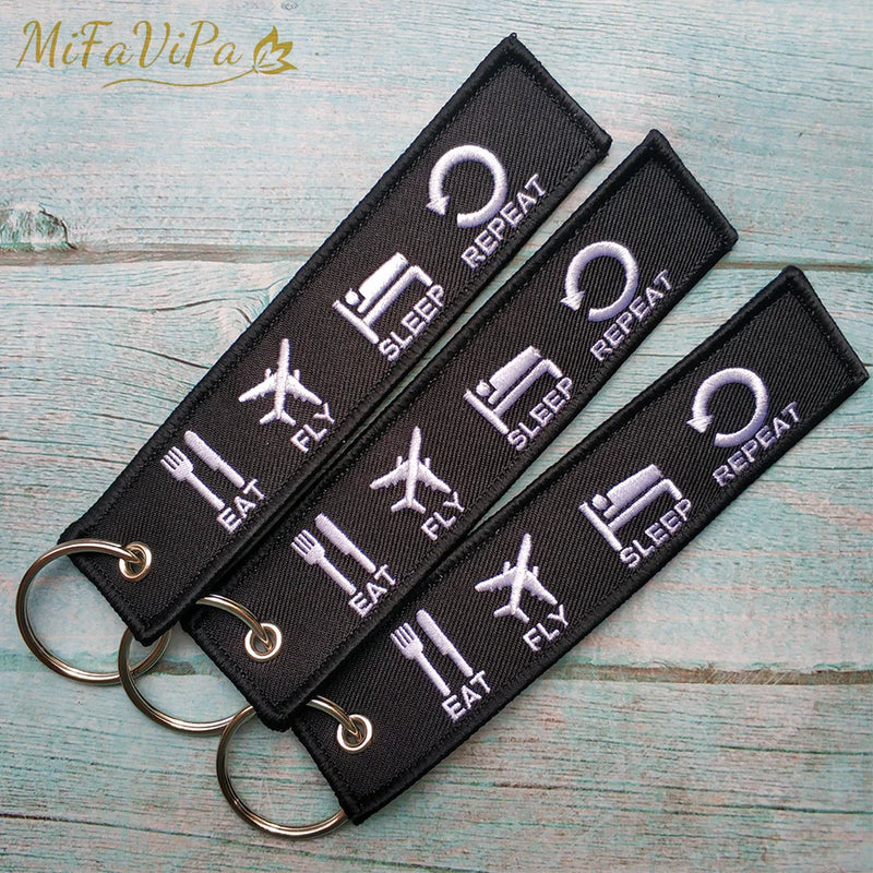 EAT FLY SLEEP REPEAT Aviation Keychain Trinket Strap Embroidery Gift Flight Crew