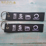 Motorcycle Embroidery Keychain EAT WORK SLEEP REPEAT Trinket Aviation Porte Clef