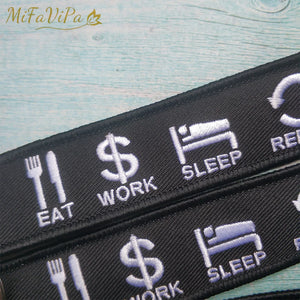 Motorcycle Embroidery Keychain EAT WORK SLEEP REPEAT Trinket Aviation Porte Clef