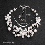 Flowers Austrian Crystal Bracelet Freshwater Pearls Wedding Bridal Bangles