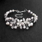 Flowers Austrian Crystal Bracelet Freshwater Pearls Wedding Bridal Bangles