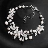 Flowers Austrian Crystal Bracelet Freshwater Pearls Wedding Bridal Bangles