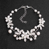 Flowers Austrian Crystal Bracelet Freshwater Pearls Wedding Bridal Bangles