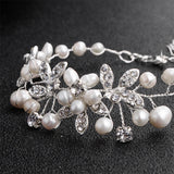 Flowers Austrian Crystal Bracelet Freshwater Pearls Wedding Bridal Bangles