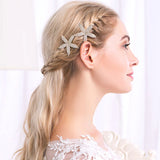 Starfish Crystal Hair Clips 2pcs Beach Wedding Bride Barrettes Women Hair Jewelr