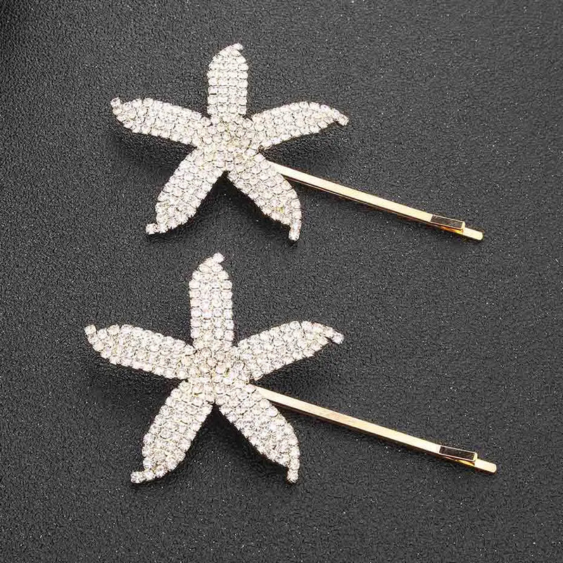 Starfish Crystal Hair Clips 2pcs Beach Wedding Bride Barrettes Women Hair Jewelr
