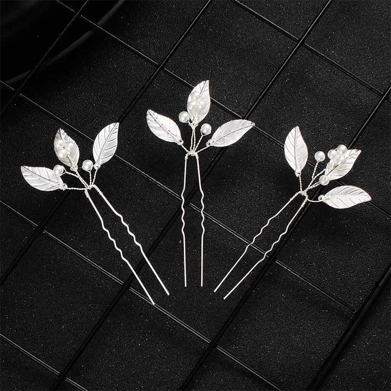 3Pcs Classic Pearls Leaves Wedding Hairpins Women Hair Clips Bridal Accessories