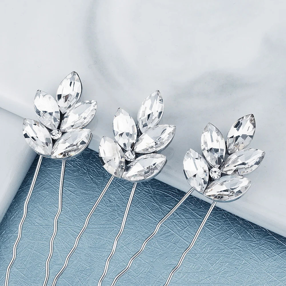 3pcs Silver Crystal Hair Pins Bridal Wedding Accessories for Women