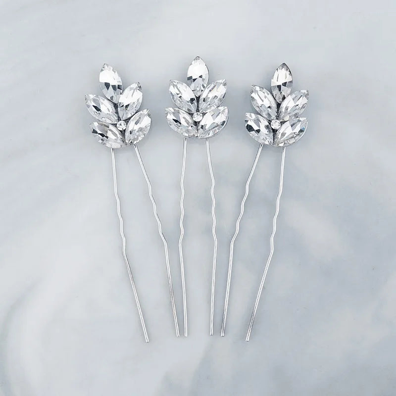 3pcs Silver Crystal Hair Pins Bridal Wedding Accessories for Women