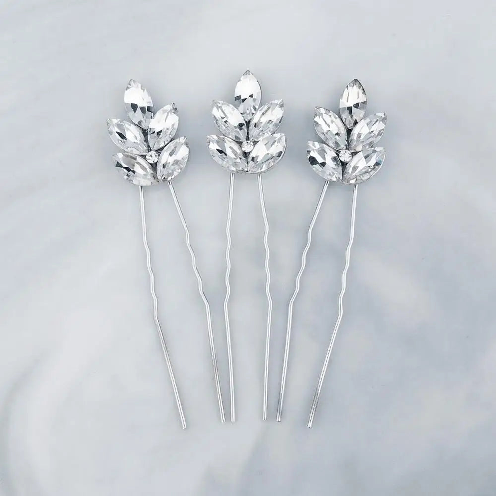 3pcs Silver Crystal Hair Pins Bridal Wedding Accessories for Women