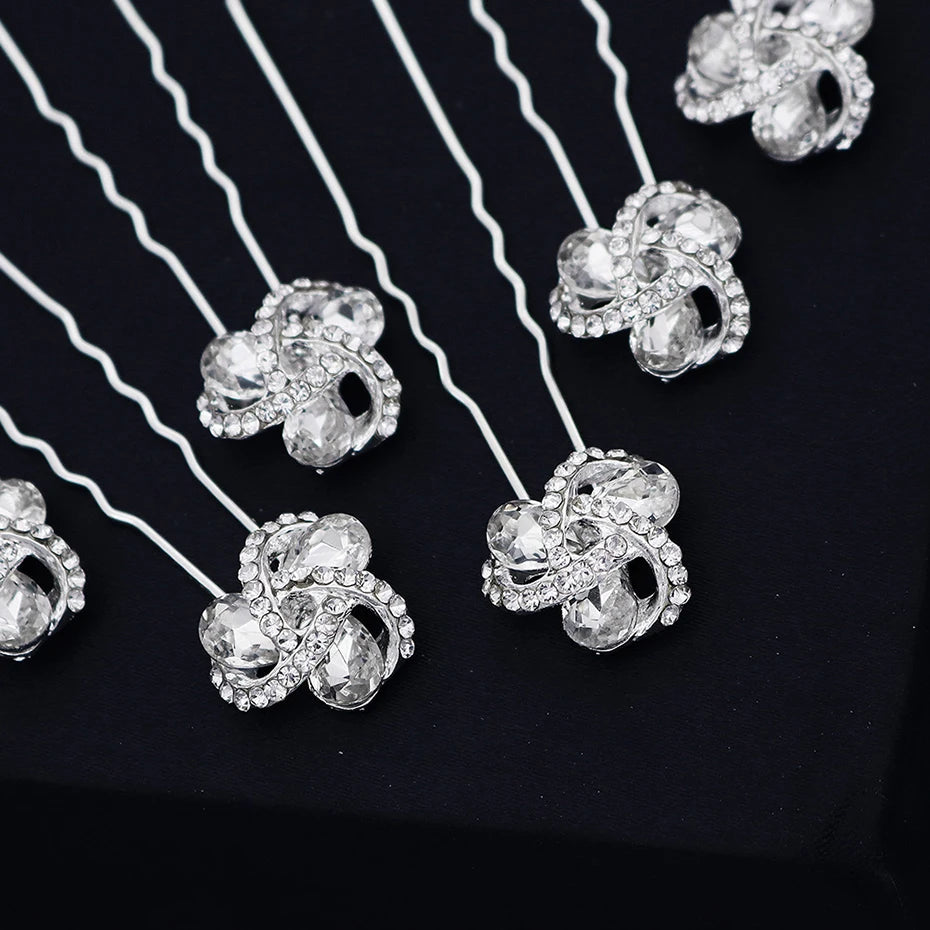 6pcs Rhinestone Hair Pins Clips for Women Bride Headpiece