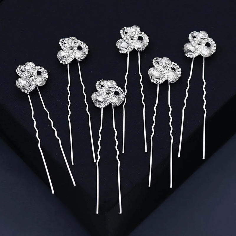 6pcs Rhinestone Hair Pins Clips for Women Bride Headpiece