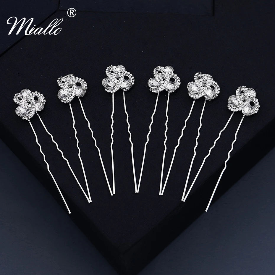 6pcs Rhinestone Hair Pins Clips for Women Bride Headpiece