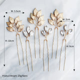 6pcs Leaves Crystal Wedding Hair Pins Bridal Hair Clips Jewelry Accessories